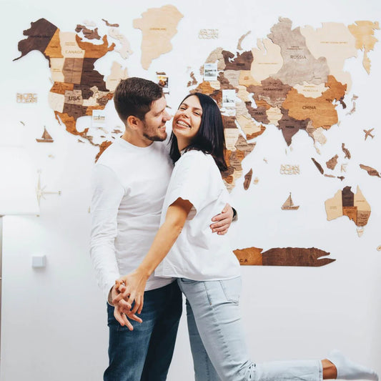 3D Wooden World Map マルチカラー 木製世界地図[受注生産品：約2か月で出荷]