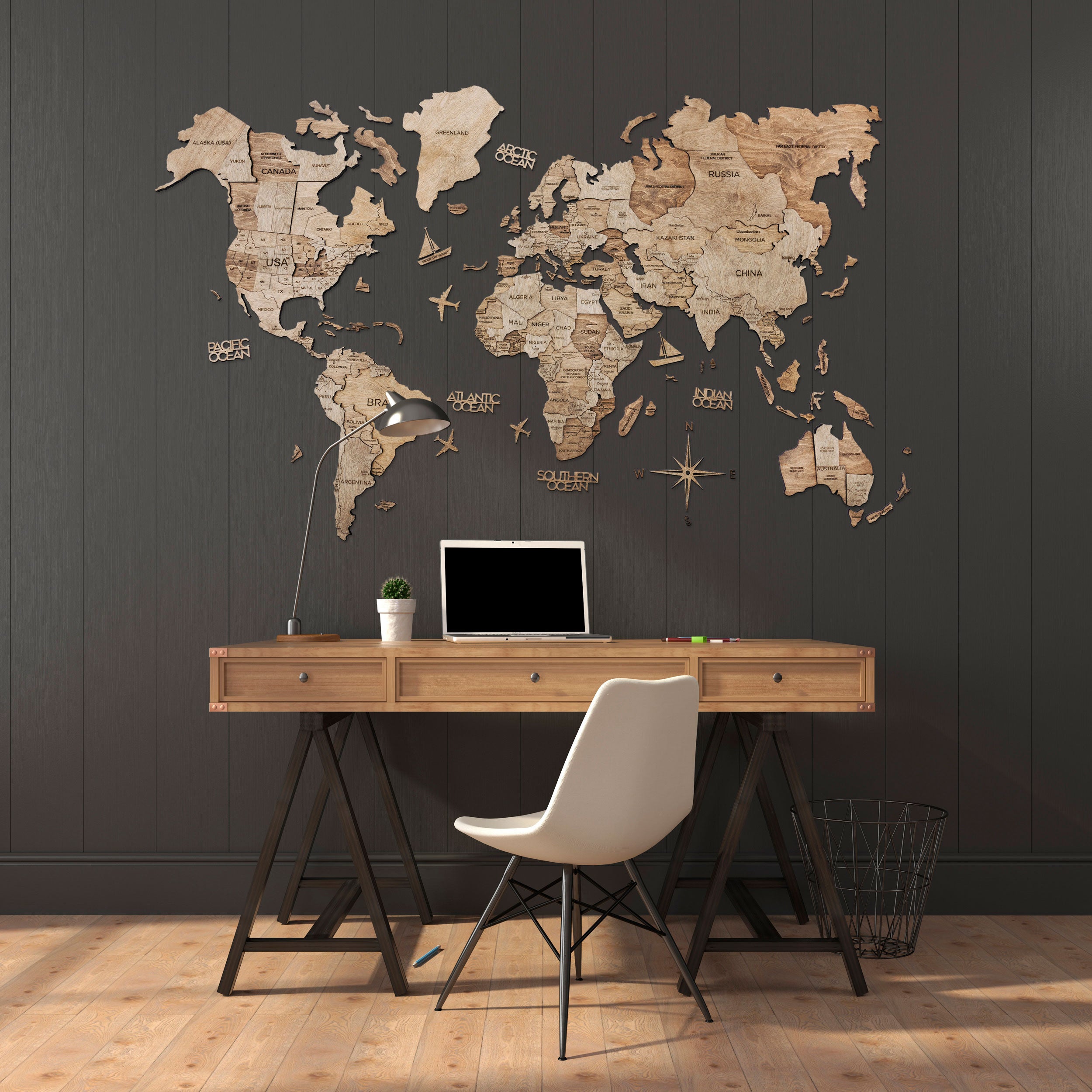3D Wood World Map テラカラー 壁掛け木製世界地図【翌日出荷】