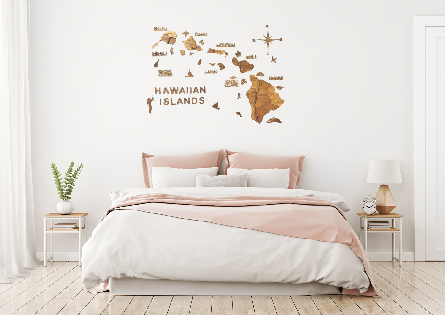 3D Wood Hawaiian Islands Map 壁掛け木製ハワイ諸島地図【翌日出荷】