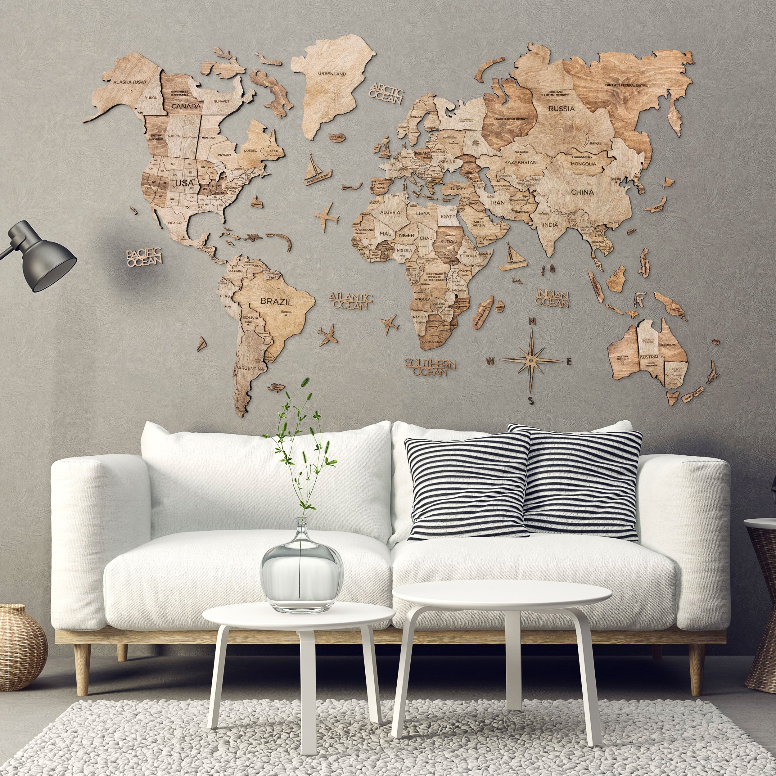 3D Wood World Map テラカラー 壁掛け木製世界地図【翌日出荷】