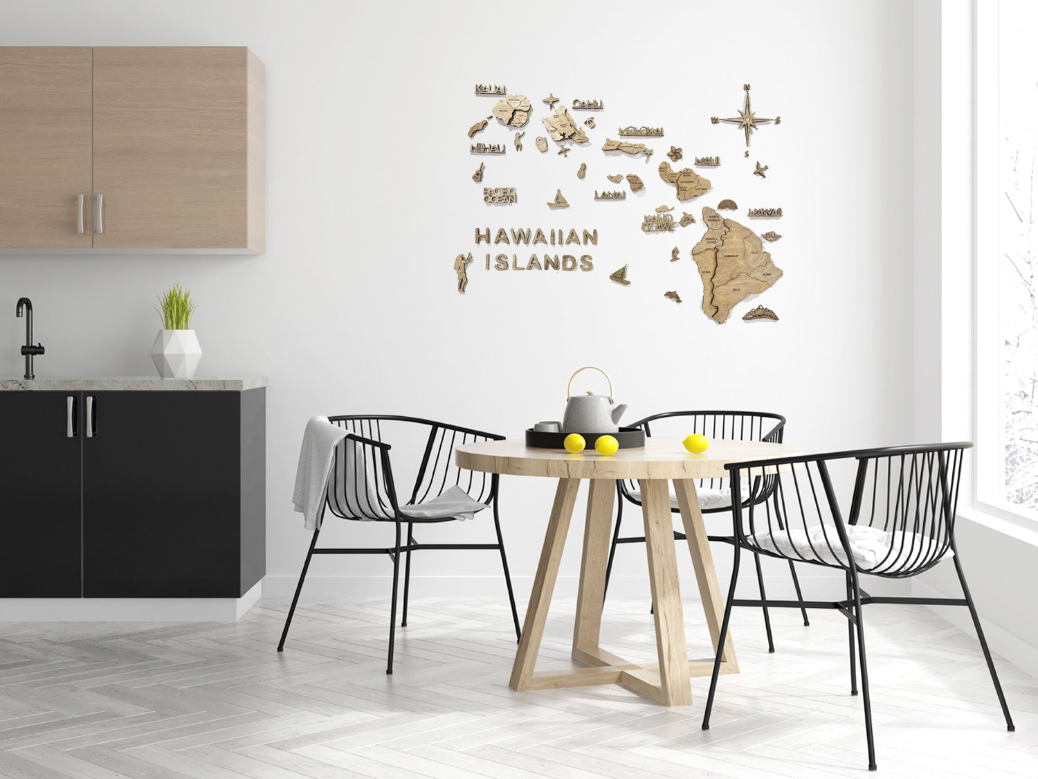 3D Wood Hawaiian Islands Map 壁掛け木製ハワイ諸島地図【翌日出荷】