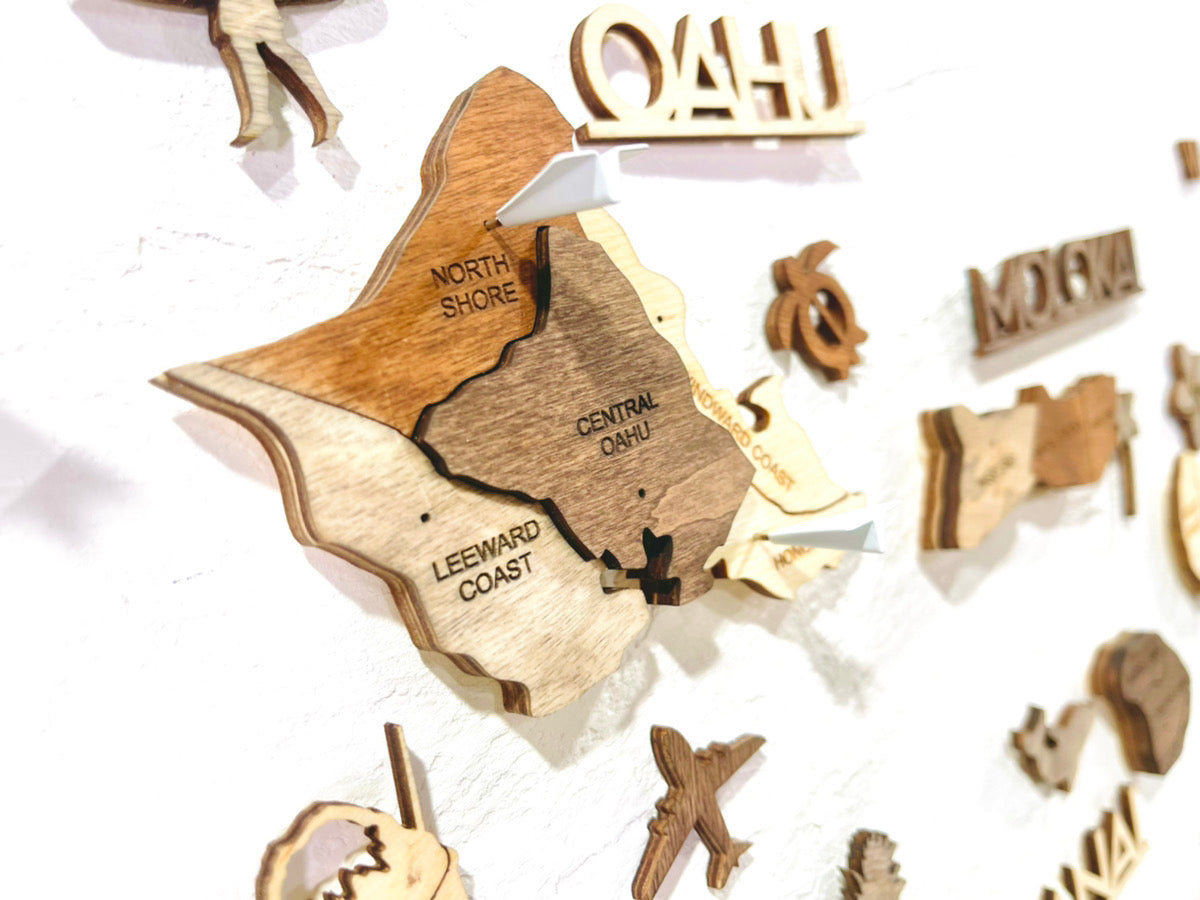 3D Wood Hawaiian Islands Map 壁掛け木製ハワイ諸島地図【翌日出荷】