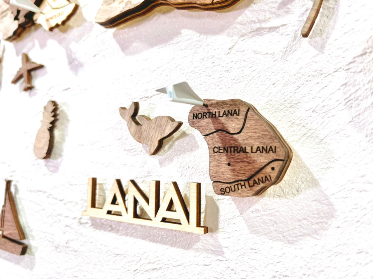 3D Wood Hawaiian Islands Map 壁掛け木製ハワイ諸島地図【翌日出荷】