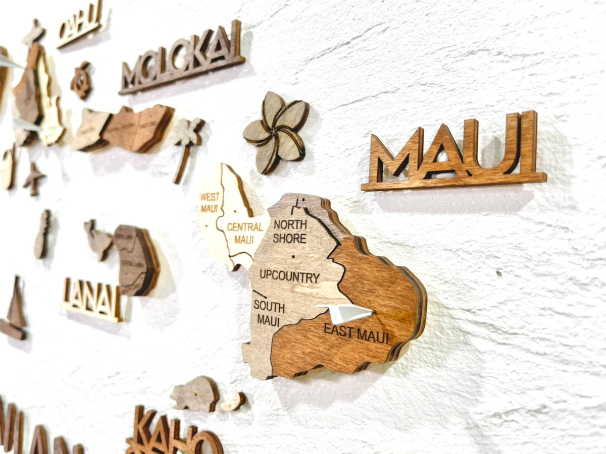 3D Wood Hawaiian Islands Map 壁掛け木製ハワイ諸島地図【翌日出荷】