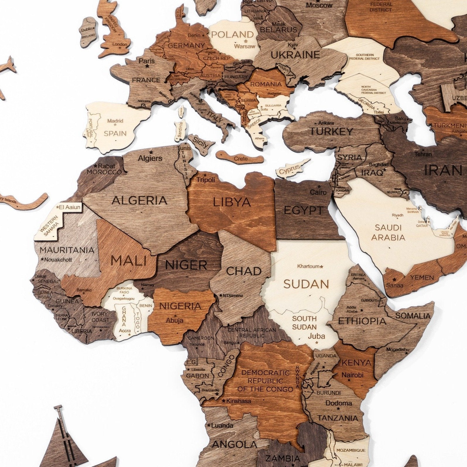3D Wood World Map ナチュラルウッドカラー 壁掛け木製世界地図【翌日出荷】