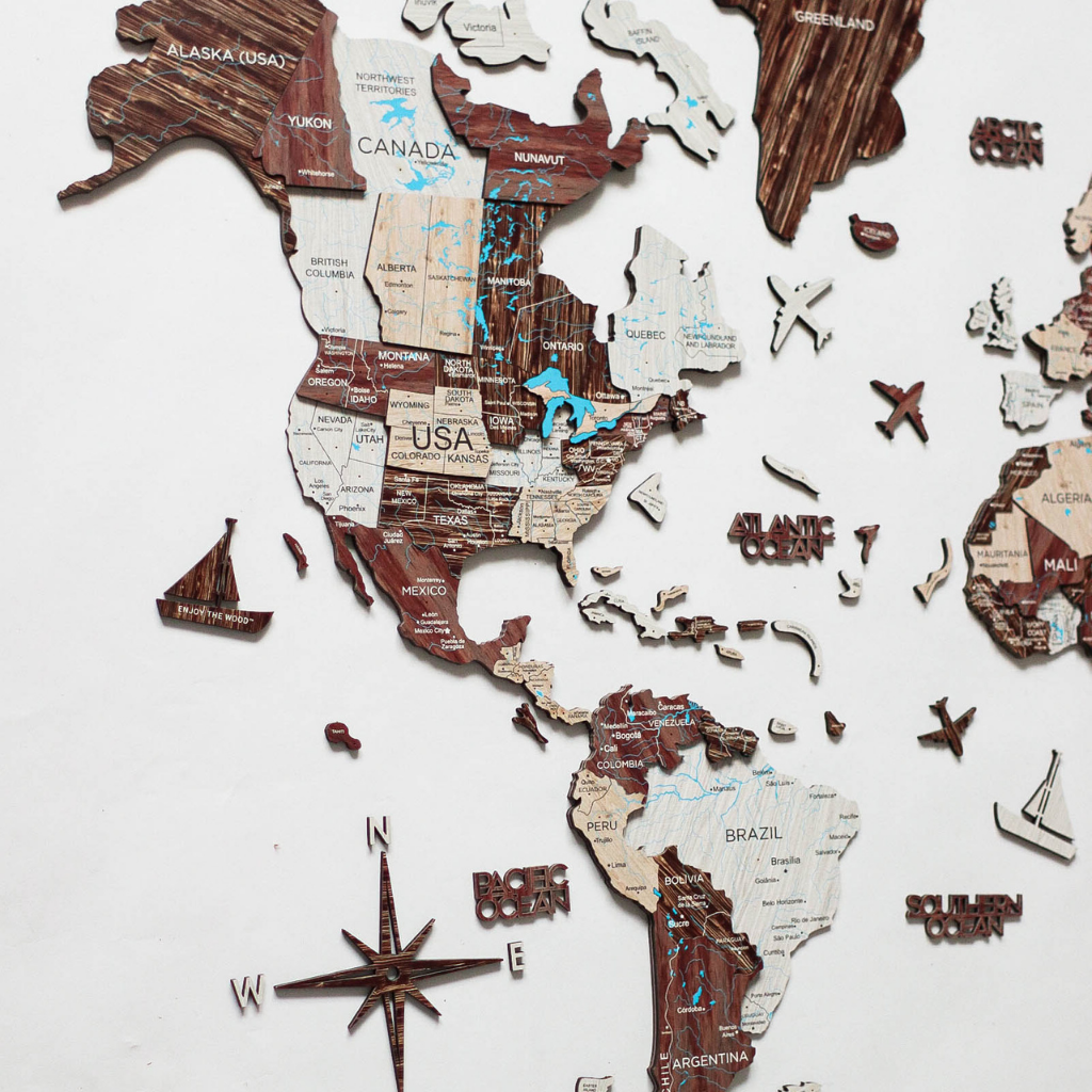 3D Wood World Map カプチーノカラー 壁掛け木製世界地図【翌日出荷】