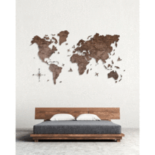 画像をギャラリービューアに読み込む, 2D Wood World Map ウォールナットカラー 壁掛け木製世界地図【送料無料&翌日発送】