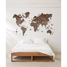 画像をギャラリービューアに読み込む, 2D Wood World Map ウォールナットカラー 壁掛け木製世界地図【送料無料&翌日発送】