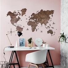 画像をギャラリービューアに読み込む, 2D Wood World Map ウォールナットカラー 壁掛け木製世界地図【送料無料&翌日発送】